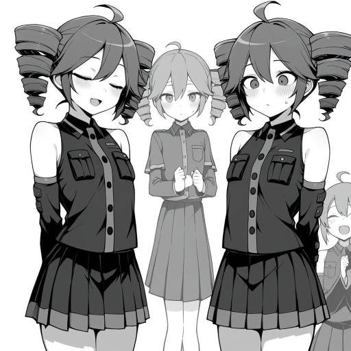Monochrome Twins with Drill Hair Pose