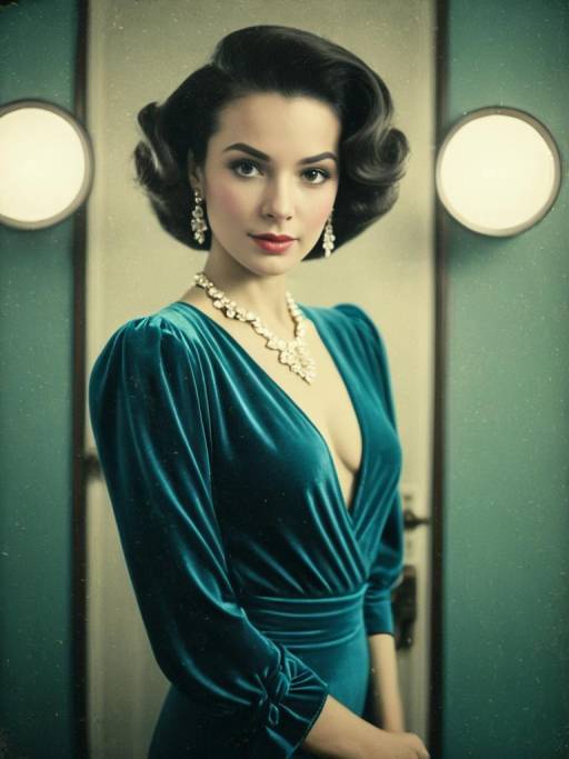 Elegant Woman in Teal Velvet Dress