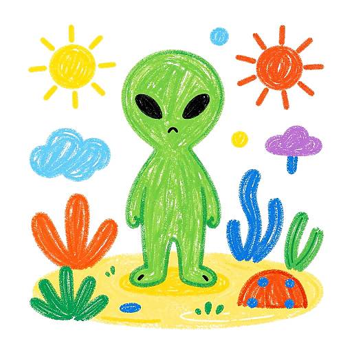 Colorful Childish Alien Planet Drawing