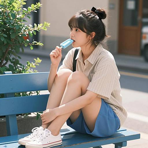 Sunlit Street Portrait of Young Woman