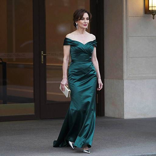 Elegant Evening Gown at Theater Entrance