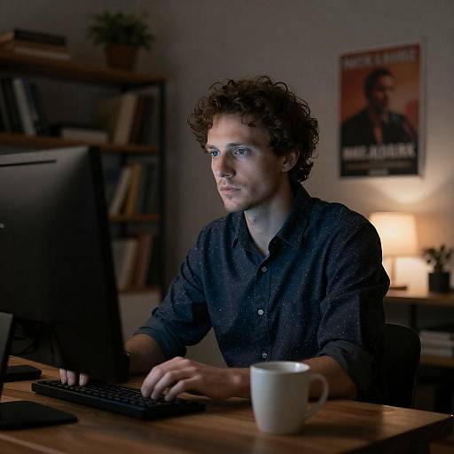 Somber Man at a Wooden Table
