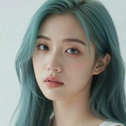 Serene Portrait of Woman with Teal Hair