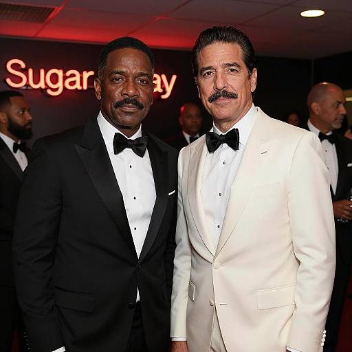 Elegant Duo in Neon-lit Setting