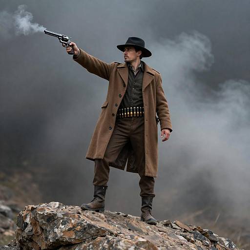 Lone Gunslinger on Rocky Outcrop