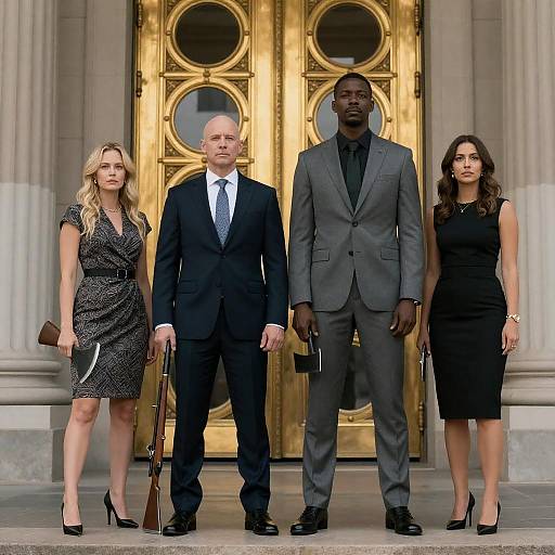 Group Portrait Before Ornate Golden Doors