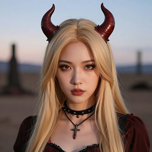 Realistic Blonde Demon Girl in Wasteland