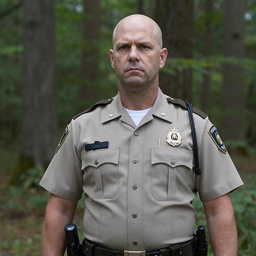 Serious Police Officer in Forest