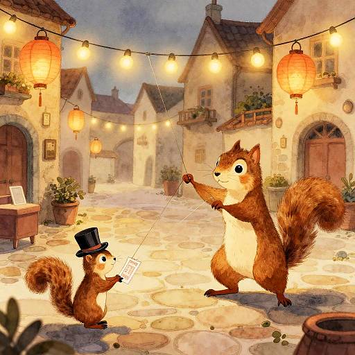 Squirrel Puppet Theater in Lantern-lit Square