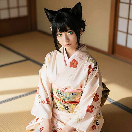 Japanese Cat Girl in Kimono
