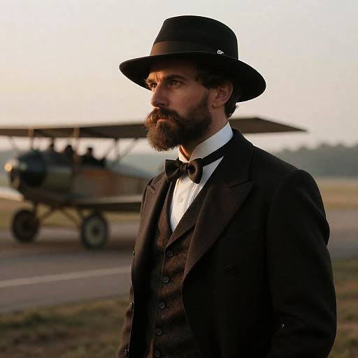 Edwardian Aviator in Neo-Noir Smoky Twilight