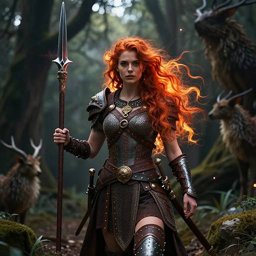 Fantasy Warrior Woman in Mystic Forest