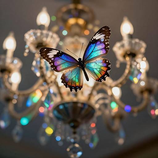 Mosaic Butterfly Above Prism Chandelier