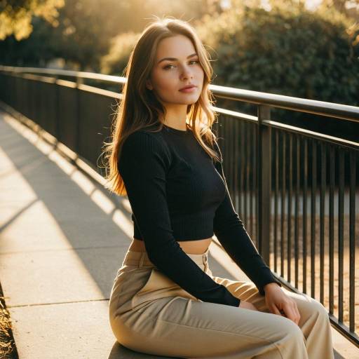 Young Woman Sitting on Pathway in Golden Hour Light