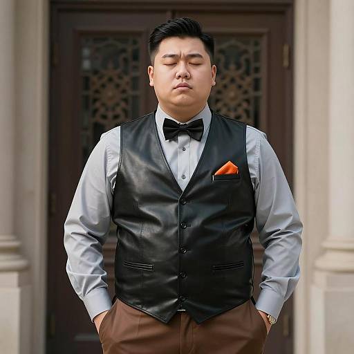 Overweight Asian Man in Semi-Formal Attire