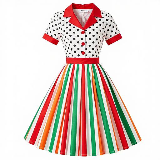 1950s Polka Dot and Striped Dress