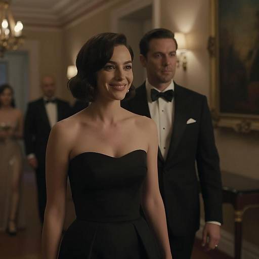 Elegant Movie Still in Dimly Lit Hallway