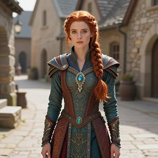 Redhead Woman in Detailed Medieval Fantasy Armor