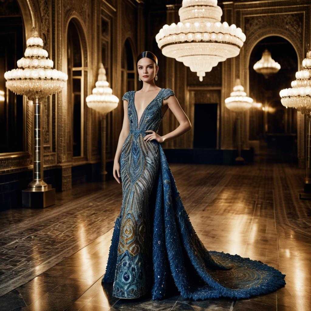 Elegant Young Woman in Historic Ballroom