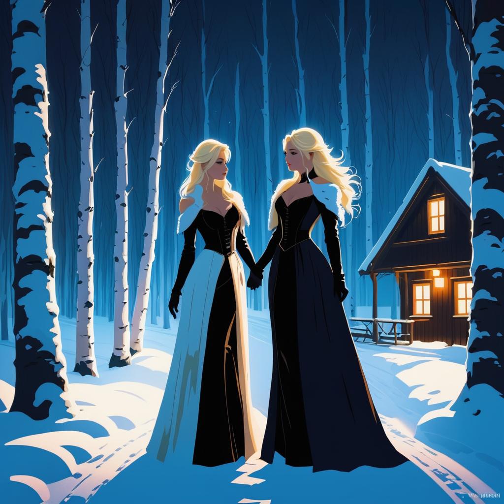 Enchanting Women in a Snowy Forest