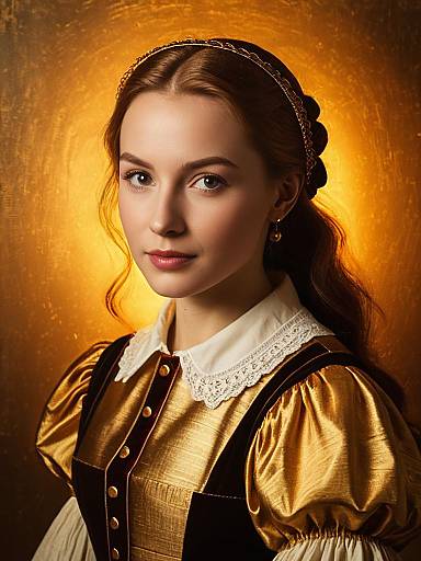 Retro Inspired Woman in Gold and Black Dress