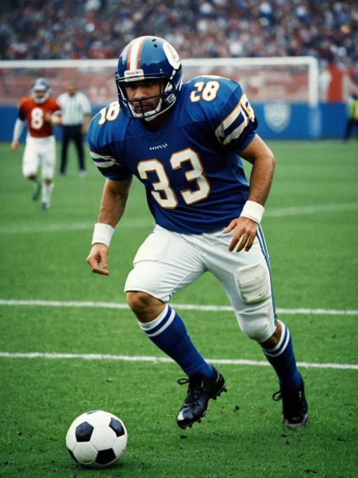 Man in American Football Jersey Dribbling Soccer Ball