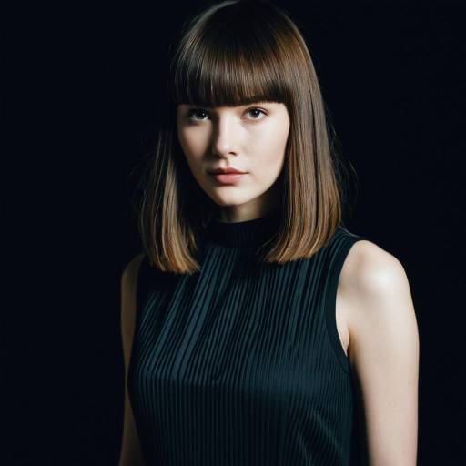 Fashion Model with Blunt Bangs and Modern Dress Fashion Model with Blunt Bangs and Modern Dress