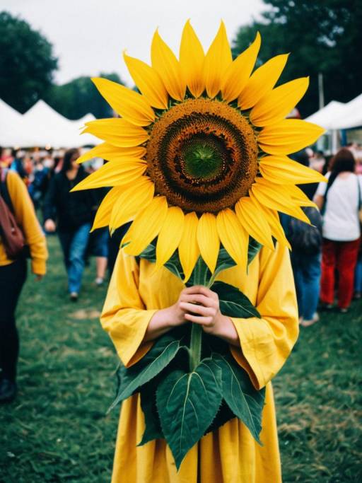 Person with Sunflower Costume at Festival