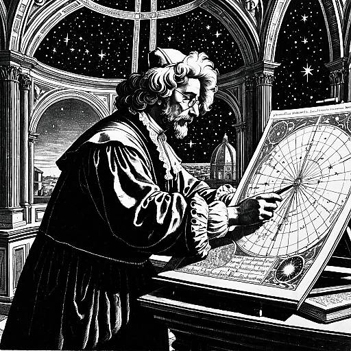 Renaissance Scholar Studying Celestial Maps