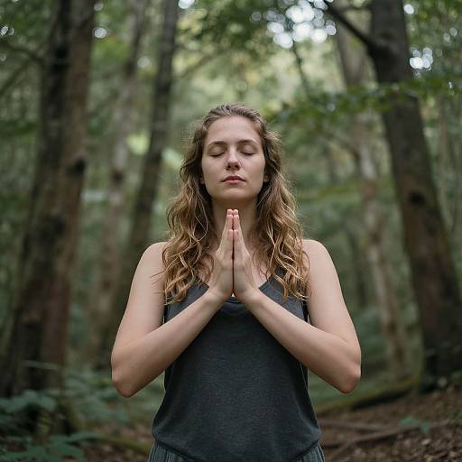 Woman Meditating in Sunlit Forest