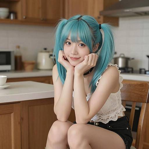 Young Woman with Turquoise Twin Buns