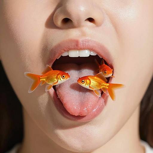 Surreal Close-Up of Goldfish and Lips