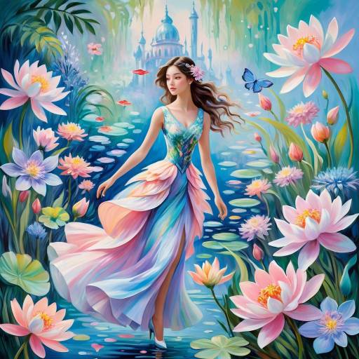 Dreamy Woman Among Exotic Flowers Dreamy Woman Among Exotic Flowers
