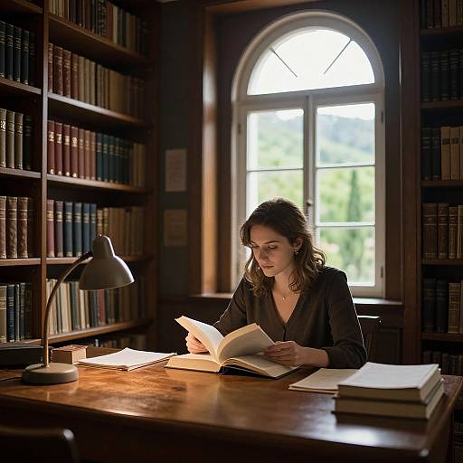Woman Reading in Cozy Library