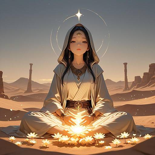 Serene Jedi Meditation in Desert Oasis
