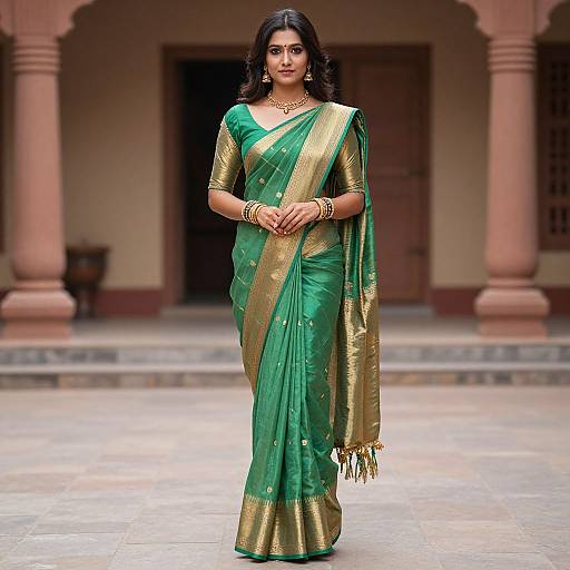 Elegant Green and Gold Indian Saree