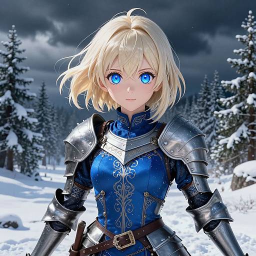 Epic Blue Magic Warrior in Snowy Forest