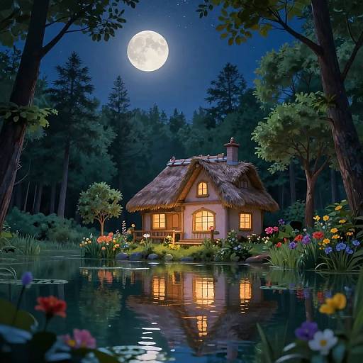 Enchanting Cottage by Moonlit Lake