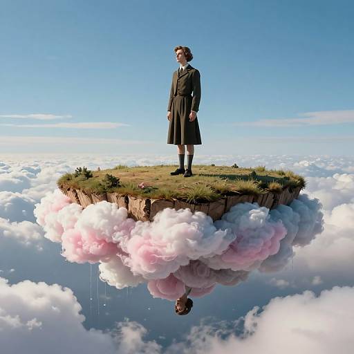 Surreal Floating Island with Solitary Figure