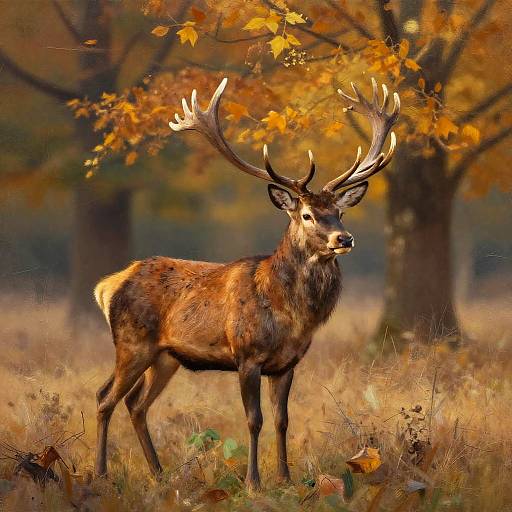 Majestic Red Deer in Autumn Woodland