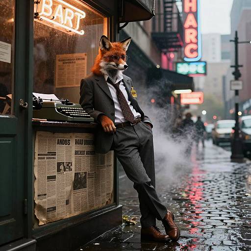 Retro-Futuristic Fox Journalist Noir