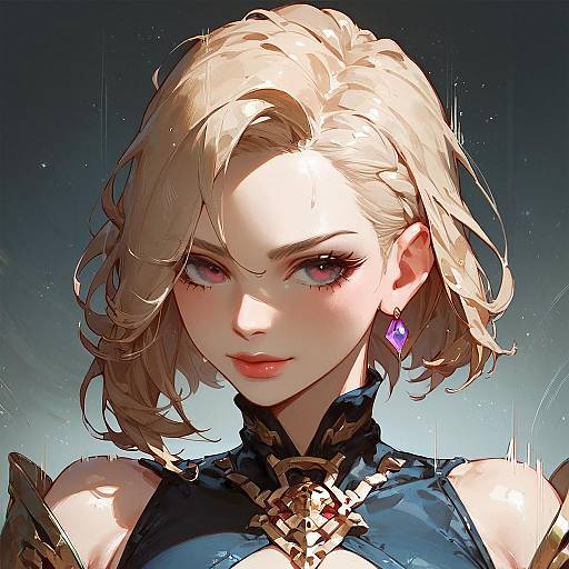 Gilded Futuristic Anime Portrait with Sultry Gaze