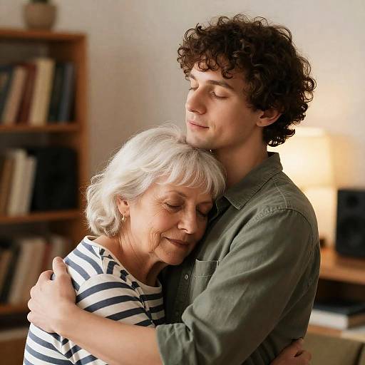 Cozy Embrace in a Bookshelf Room