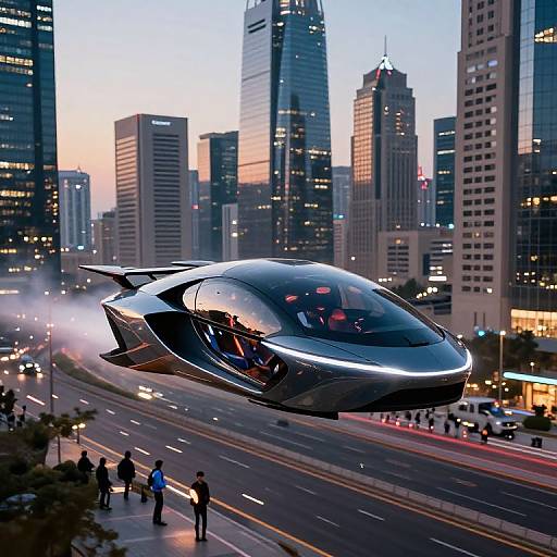 Futuristic Flying Cars in Urban Skyline