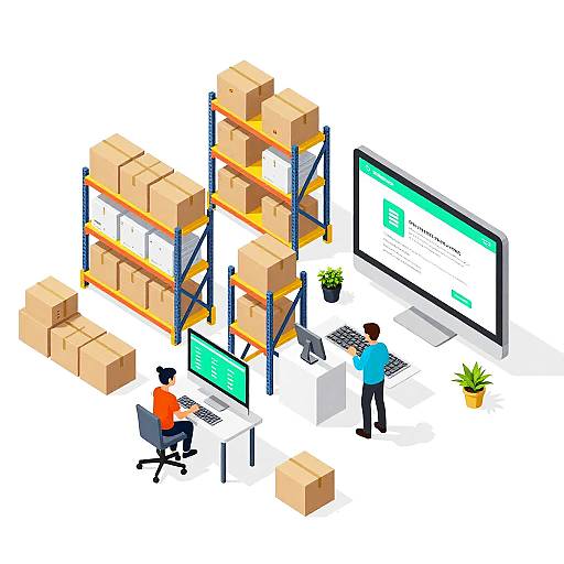 Isometric E-Commerce Warehouse Scene