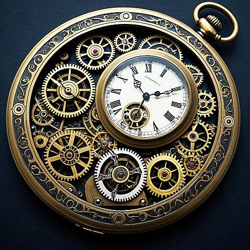 Steampunk Pocket Watch with Brass Cogs