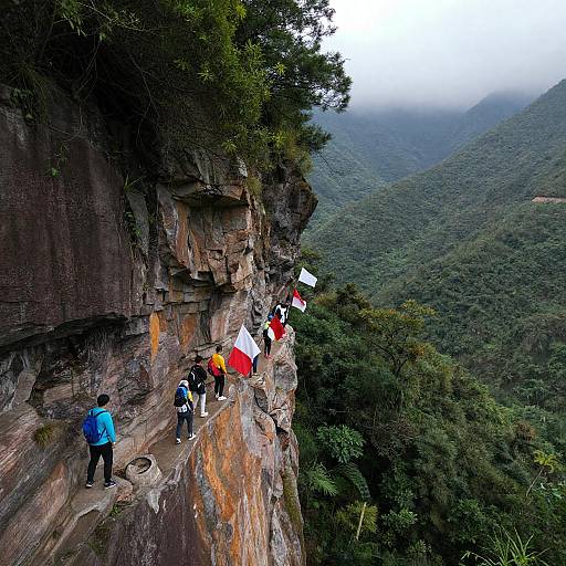 Colorful Climbers on Rugged Cliff