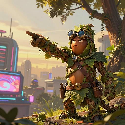 Determined Acorn Guardian in Neon City