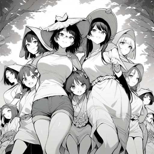 Six Monochrome Girls in Hats