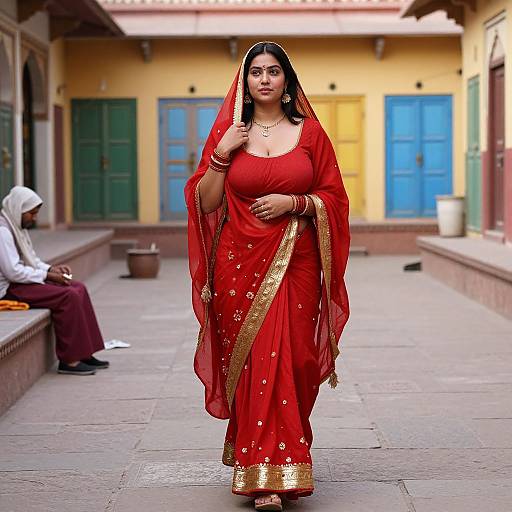 Traditional Indian Woman in Jaipur Temple